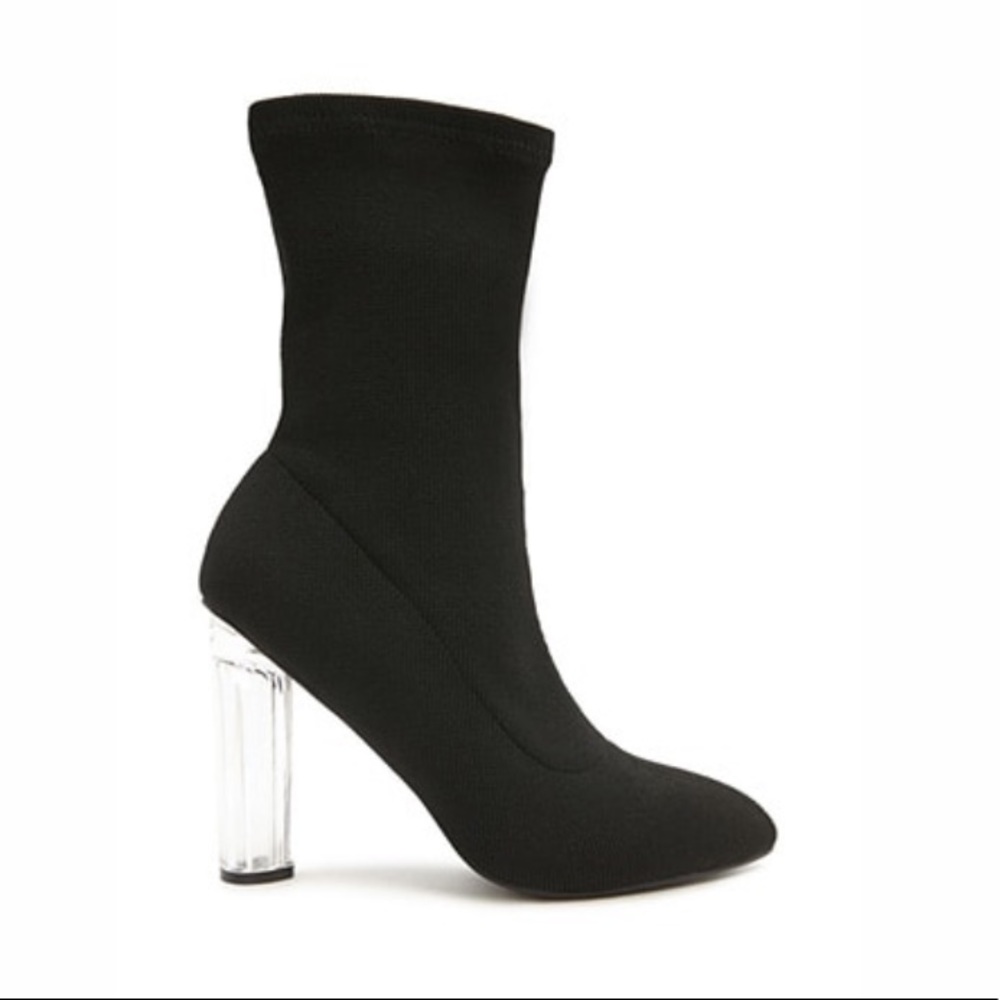 Sock boots with clear block heel